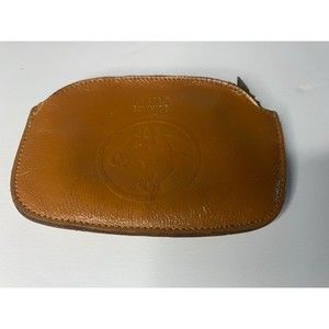 Genuine Top Grain Cowhide Horses Emblem Zippered Coin Purse Wallet Brown Tan 4"